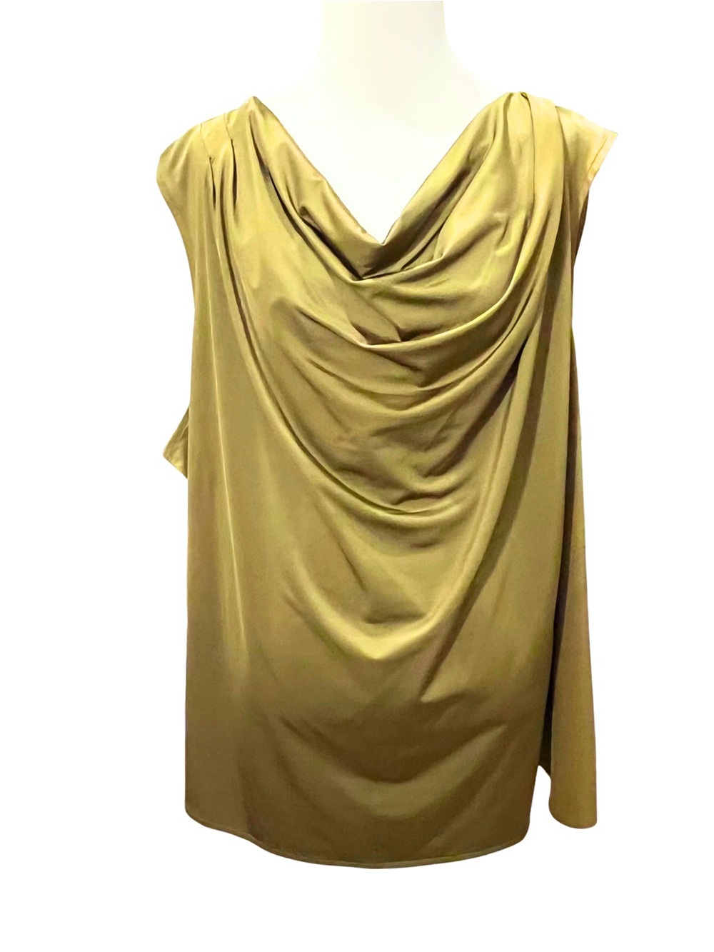 Alfani | Chartreuse Green Satin Draped Cowl Neck Sleeveless Tank Camisole